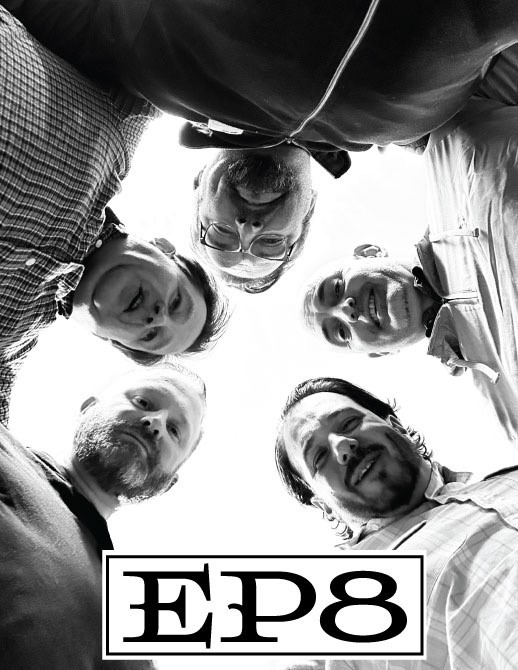 EP8 band logo featuring the members of the band looking down at the camera underneath them